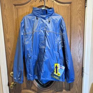 Vintage Viugner Light‎ Blue Rain Jacket Windbreaker Reflective Striped Size L